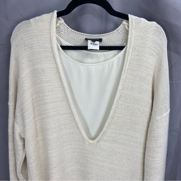 Lafayette 148 Oversized V-Neck Sweater Cotton Silk Ivory with Gold Sequins - Picture 2 of 9